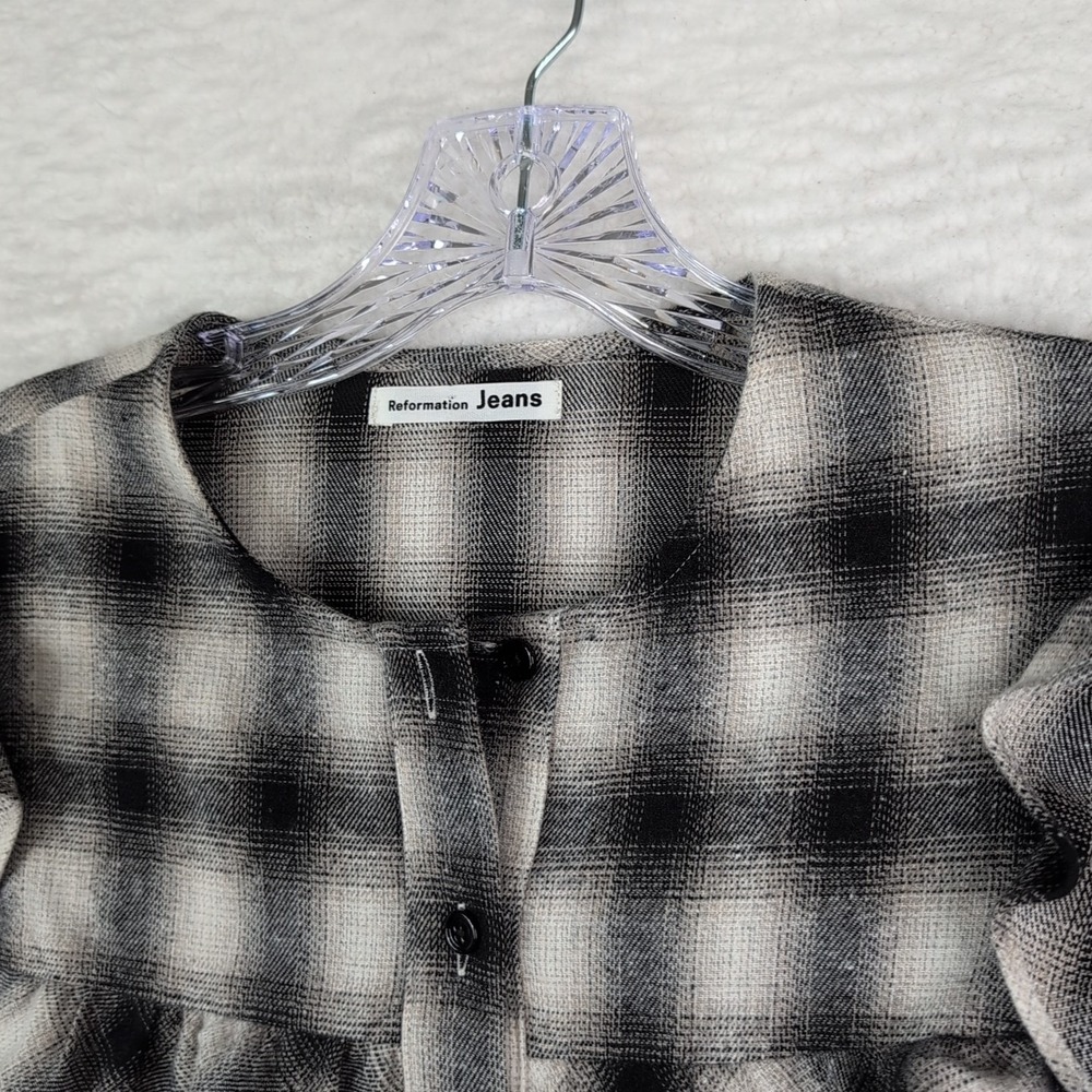 REFORMATION Jeans Aya Top Night Sky Flannel Relaxed Fit Button Down Blouse SZ XS - Picture 3 of 6